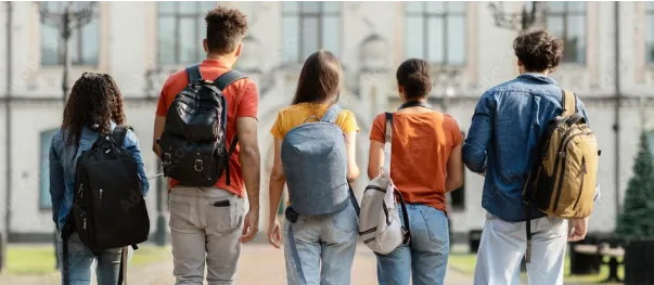 A photograph of students walking away from the viewer