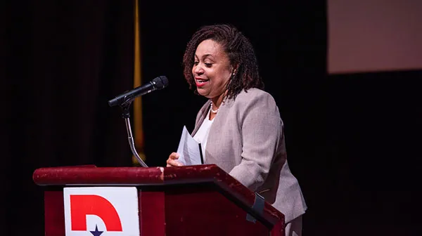 Engaging speaker giving an address