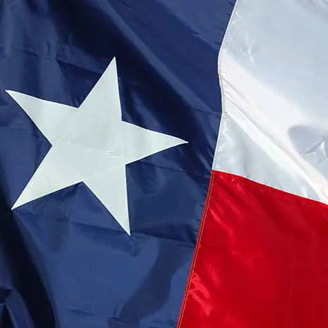 Closeup of the star and stripes on the Texas flag.