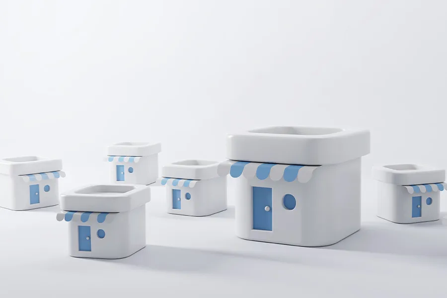 3D representation of stores at different sizes