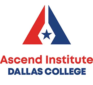 red and blue triangle with ascend institute dallas college underneath