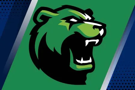 a growling bear head in green