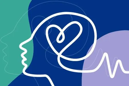 Abstract drawing of a head overlayed with a heart