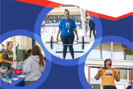 Images of students working out on campus