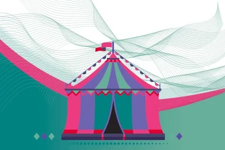 a multicolored carnival tent