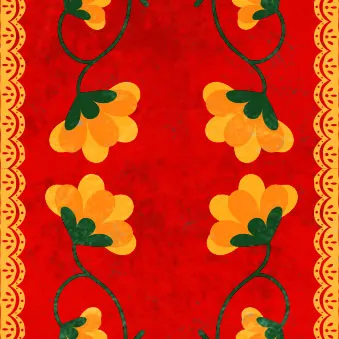 Illustration of yellow daisies on a red background