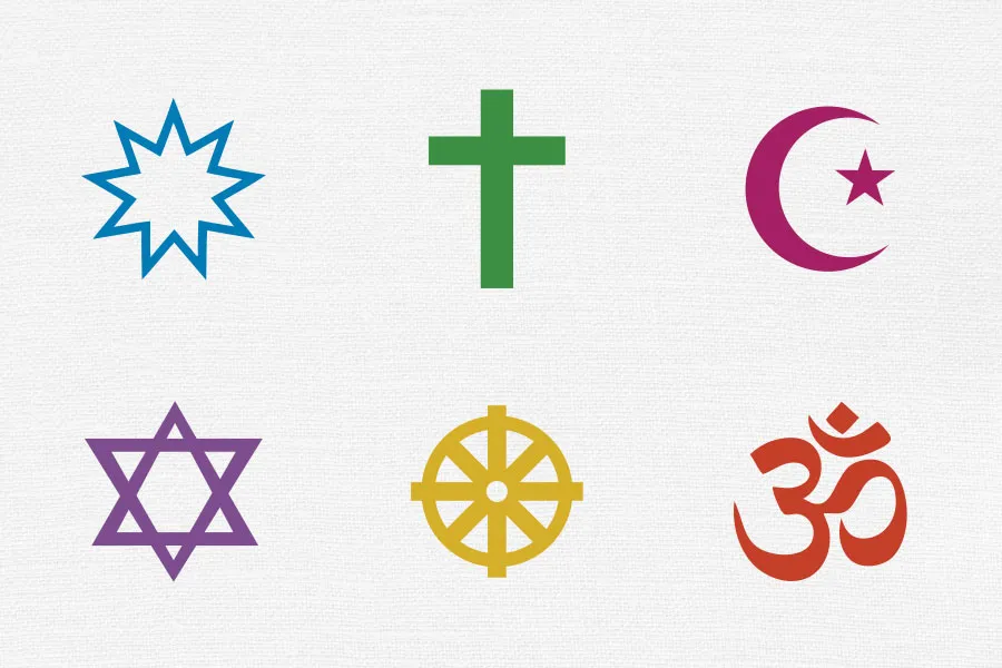 six symbols from different faiths