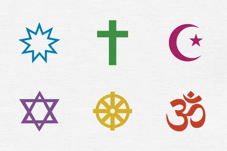 six symbols from different faiths