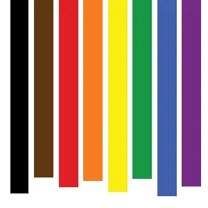 A series of colored bars with each color of the rainbow along with black and brown