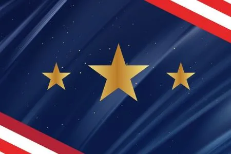 An illustration of gold stars on a blue cloth background with red and white stripes
