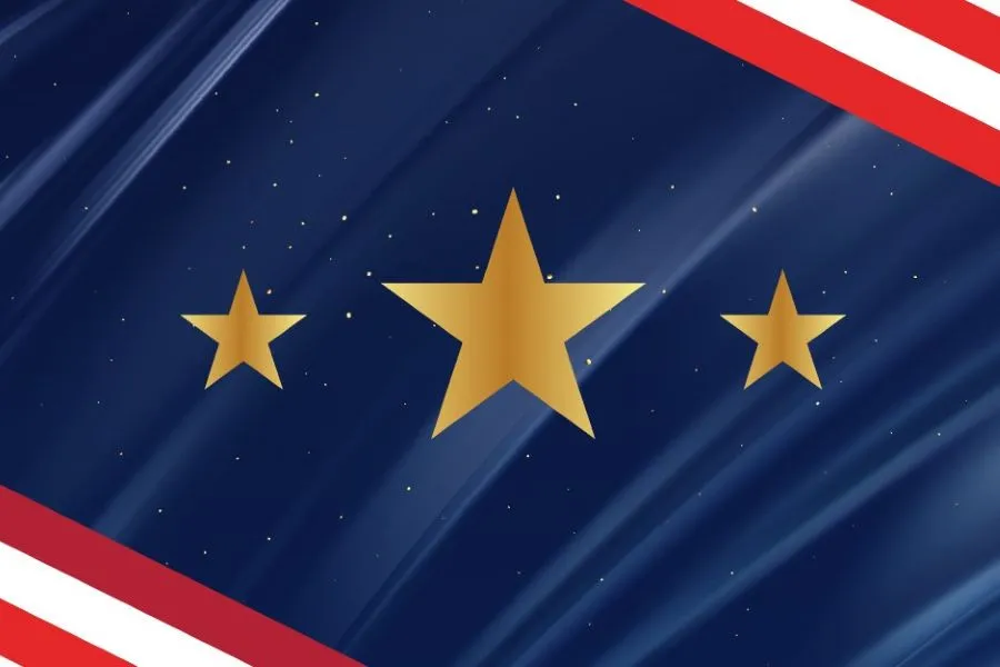An illustration of gold stars on a blue cloth background with red and white stripes