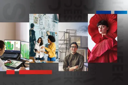 collage of photos showing people doing various design work