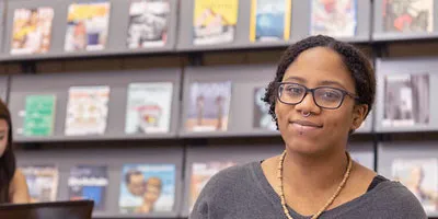 Student at a Dallas College library