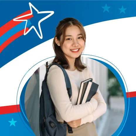 A female student holds books in her arms
