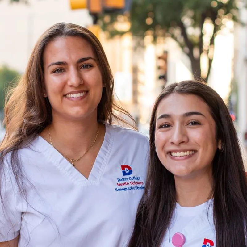 Two El Centro sonography students pose for a photo in downtown Dallas