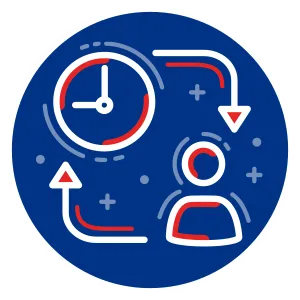 Illustration showing a clock and a person with arrows connecting the two