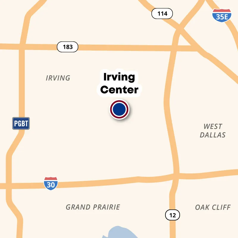 Map showing the location of the Irving Center