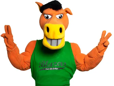 North Lake mascot, Blazer the horse holds up a victory sign