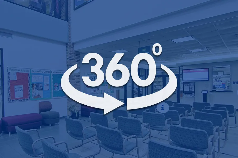 An illustration of Brookhaven Campus with 360-degree overlayed over the image