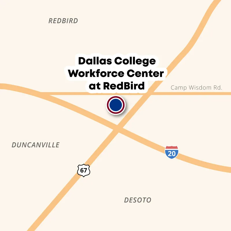 Map showing the location of the RedBird Mall at the corner of I-20 and Hwy 67