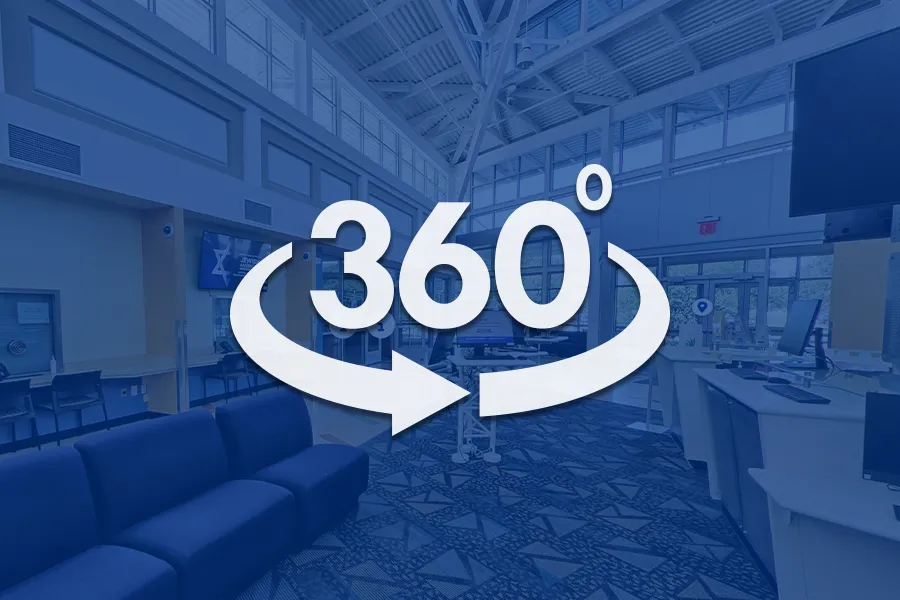 Image of Mountain View's S building tower with 360 logo overlayed on top