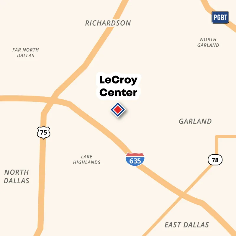 Map showing the LeCroy Center near the intersection of I-635 and US75