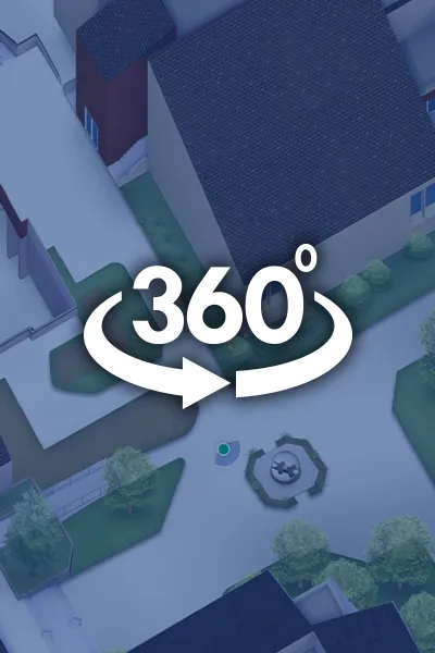 An image of Eastfield's campus map with 360 degrees overlayed on top of it