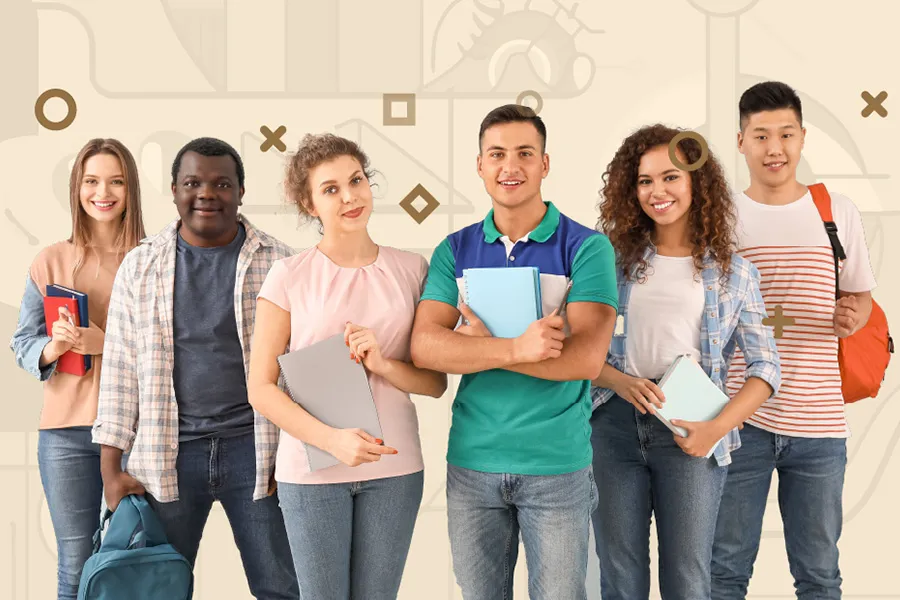 A group of students stand together