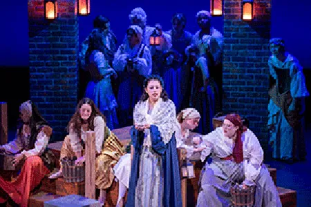 Cast of Emilia performs on stage