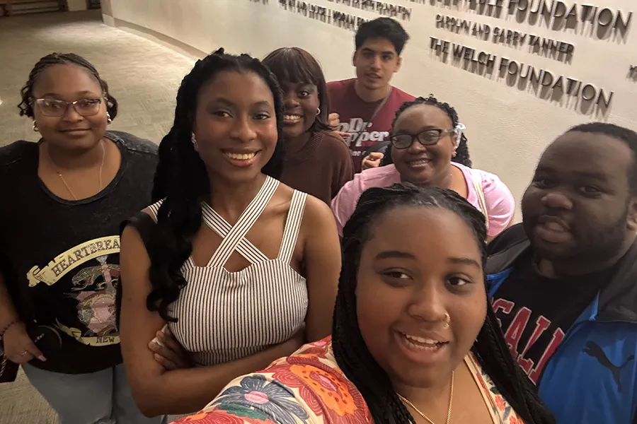 Group of seven students in selfie.