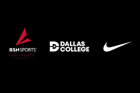 Image with the BSN, Dallas College and NIKE logos on black background