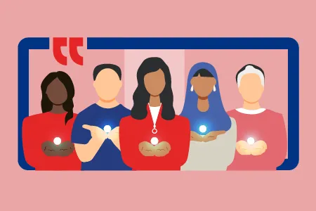 Illustrated image of five women standing together