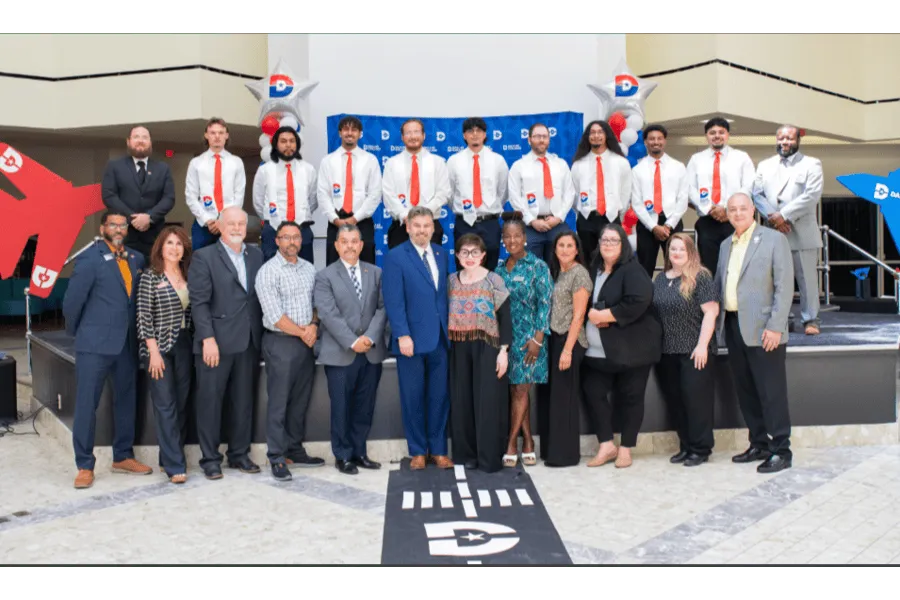 Aviation students gathered for a photo
