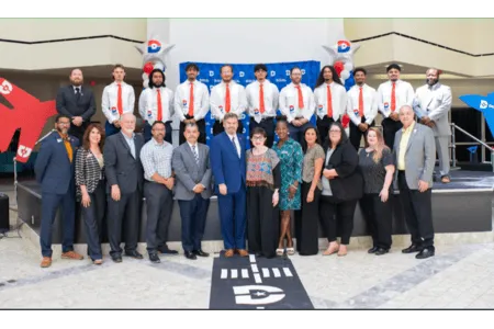Aviation students gathered for a photo