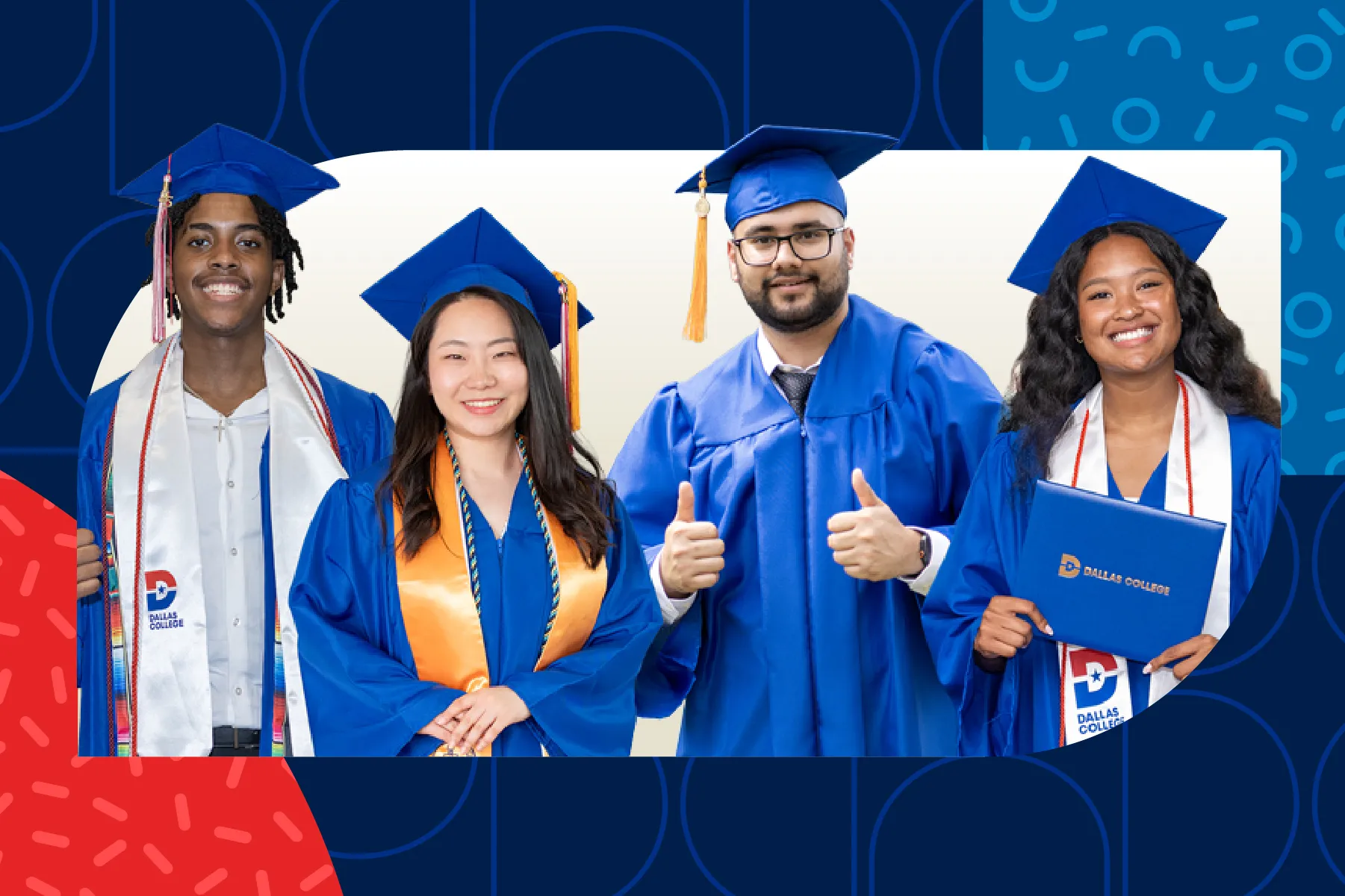 A group of graduates is pictured wearing cap and gowns.