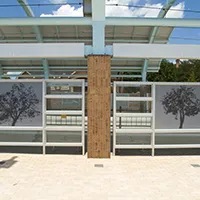 An empty DART rail station at North Lake Campus
