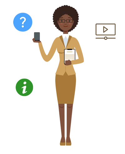 Graphic of teacher surrounded by navigate icons