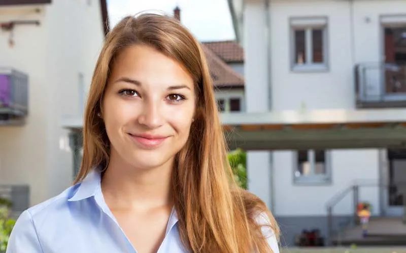 Young girl in an appartment complex