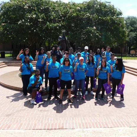 Students grouped together smiling at Eastfield College