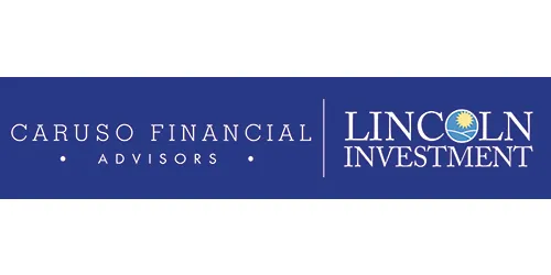 dark blue background with caruso financial on left side and lincoln investment on right side