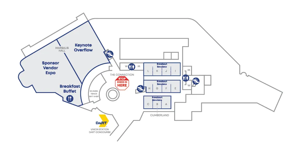 map showing the lower level of the hyatt hotel