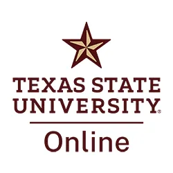 texas state university online with a crimson start above
