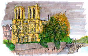 A sketch of Notre Dame Cathedral circa 2001