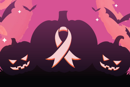 Illustration of pumpkins with a ribbon carved in the middle