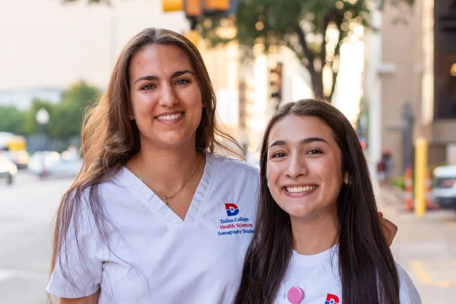 Two El Centro sonography students pose for a photo in downtown Dallas