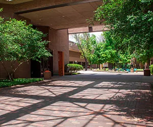 The breezeway between buildings A and E at Cedar Valley
