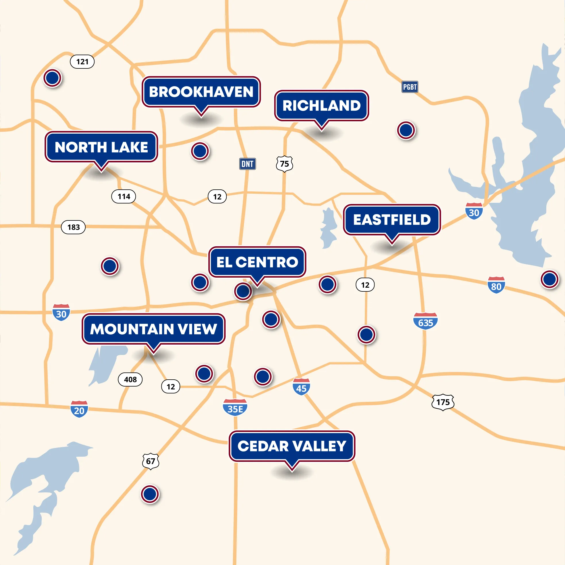 Graphic of All Dallas College Campuses and Centers