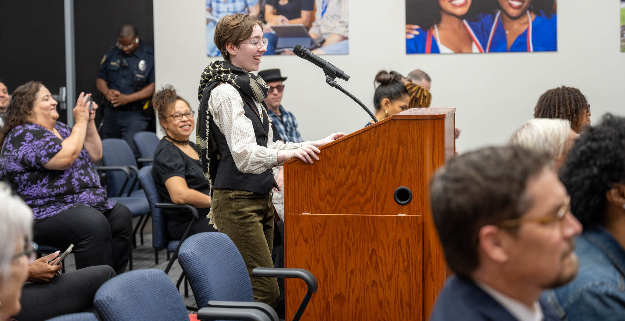 Cadence Glidewell speaking at the board of trustees meeting.