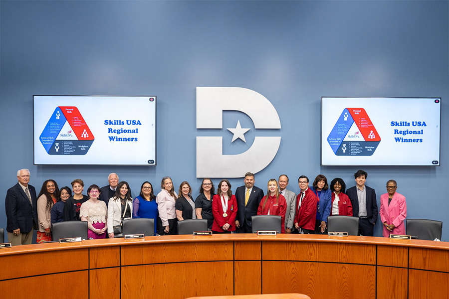 SkillsUSA gold medal winners with Dallas College Board of Trustees
