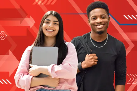 Students pose with computer